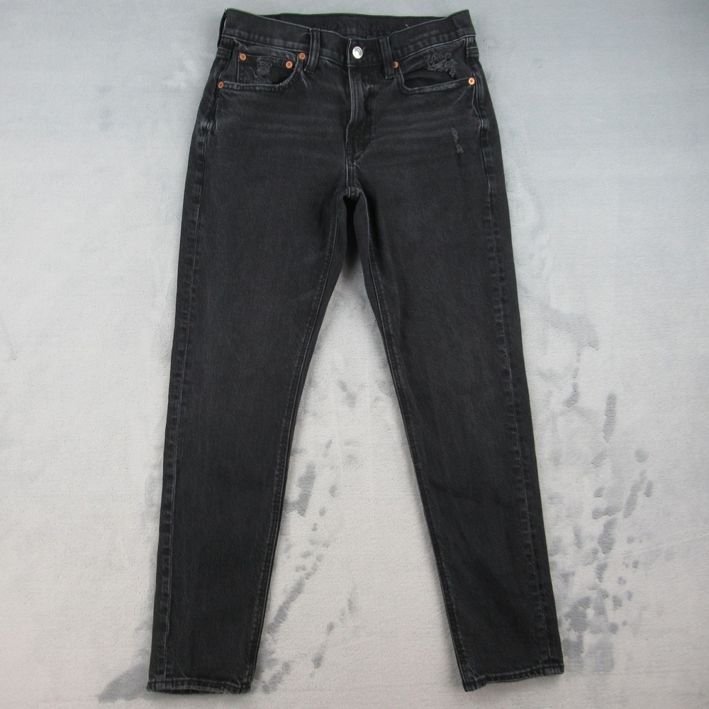 American Eagle 90s Skinny Jeans Women 6 Black Distressed Stretch Denim High Rise